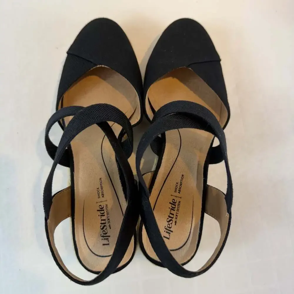 Lifestride shoes women's size 6 M espadrilles black canvas upper resort wear